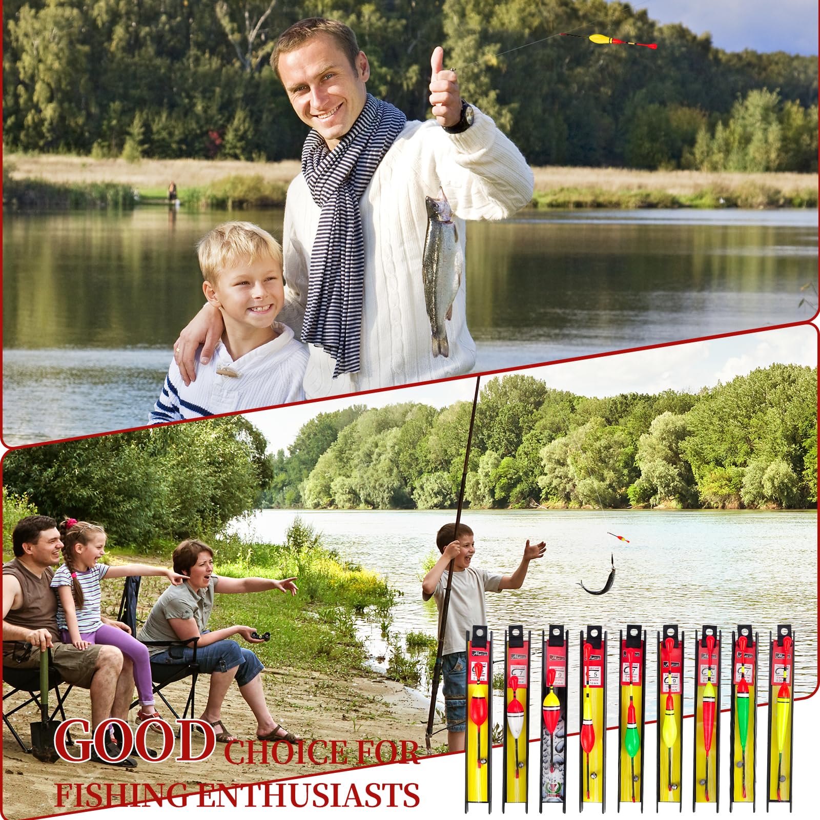 Flotteur Peche 27 pièces Flotteurs de Pêche avec Plomb, Ligne de Pêche et Hameçons, Bouchon Peche Truite pour Poissons Communs, Truites, Anguilles, Sandres(5#, 7#, 9#)
