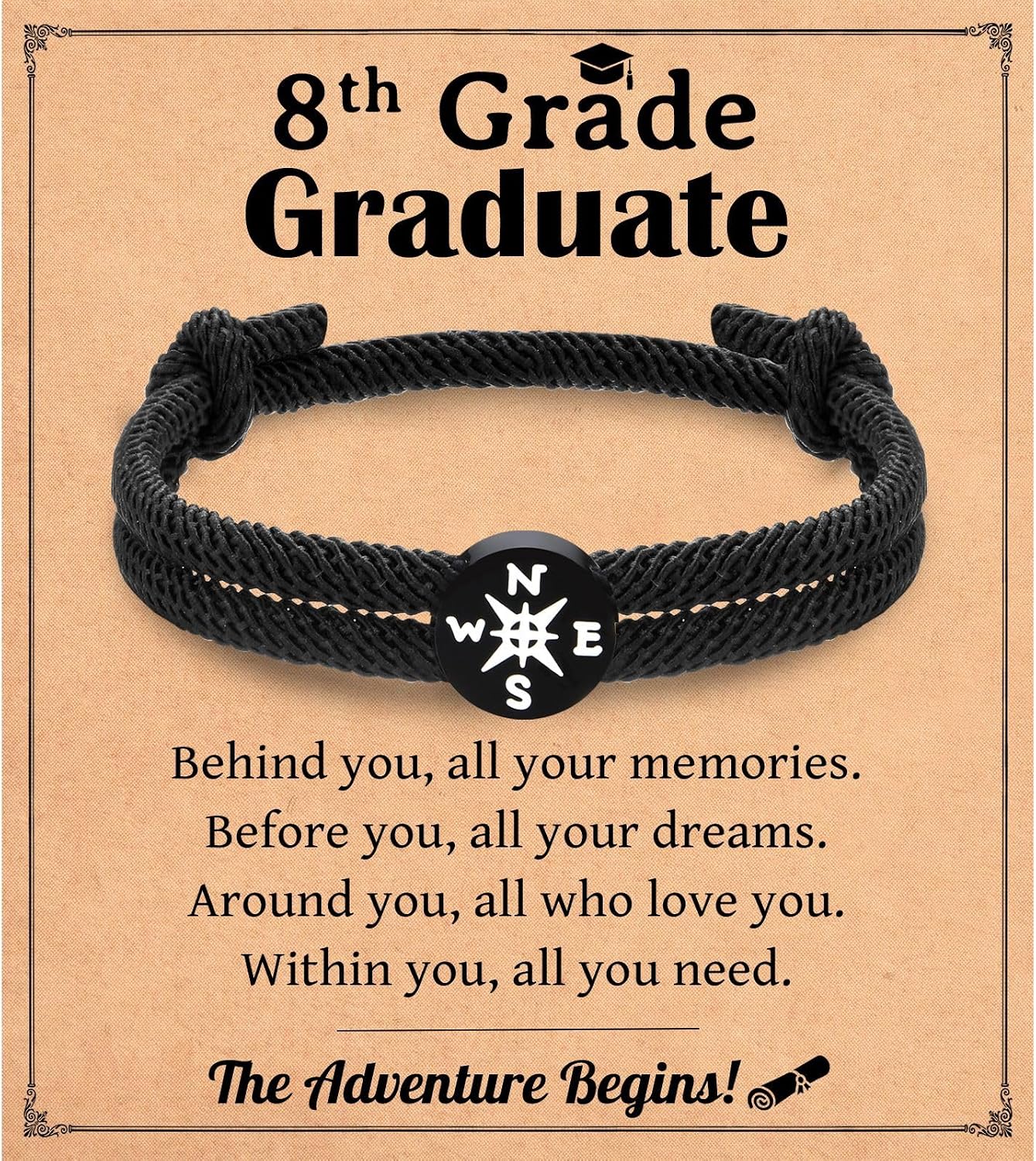 2026 Graduation Gifts for Him Men Boys, High School 5th 6th 8th Grade Kindergarten Preschool College Masters Degree Graduation Gifts Compass Bracelet for Grandson Son Nephew Friends