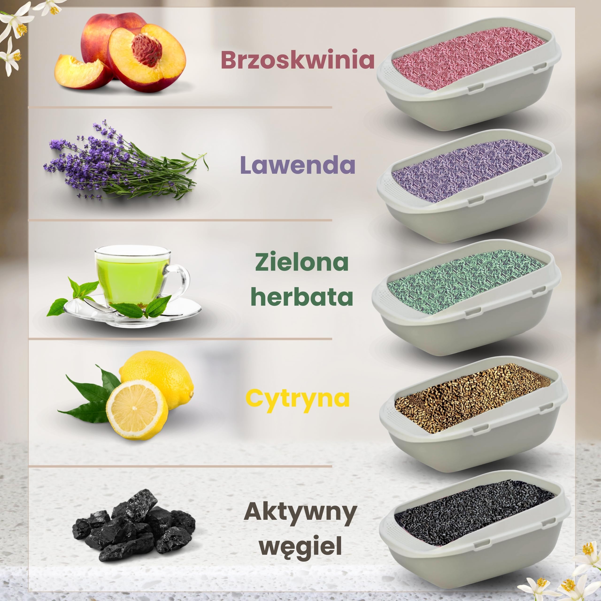 Naturalna żwirek dla kota, 16 kg, brzoskwinia, z włóknem groszkowym i skrobią kukurydzianą, roślinnym, biodegradowalna, złuszczająca, eliminująca zapachy