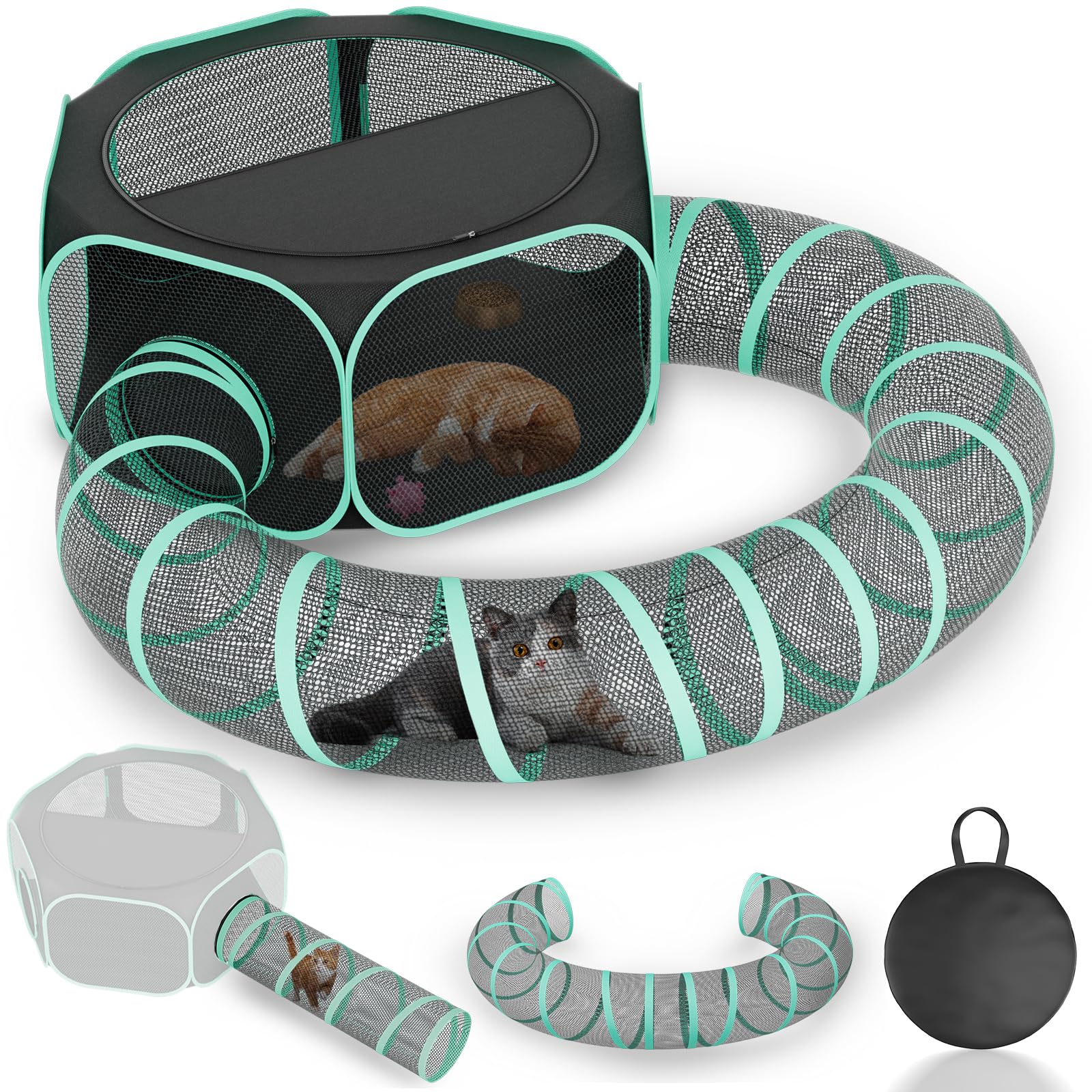 Betopet Outdoor Cat Enclosure with Tunnel - Portable Catio Outdoor Cat Tent for Camping Travel Trip - Outside Cat Playpen for Small Animals and Kittens