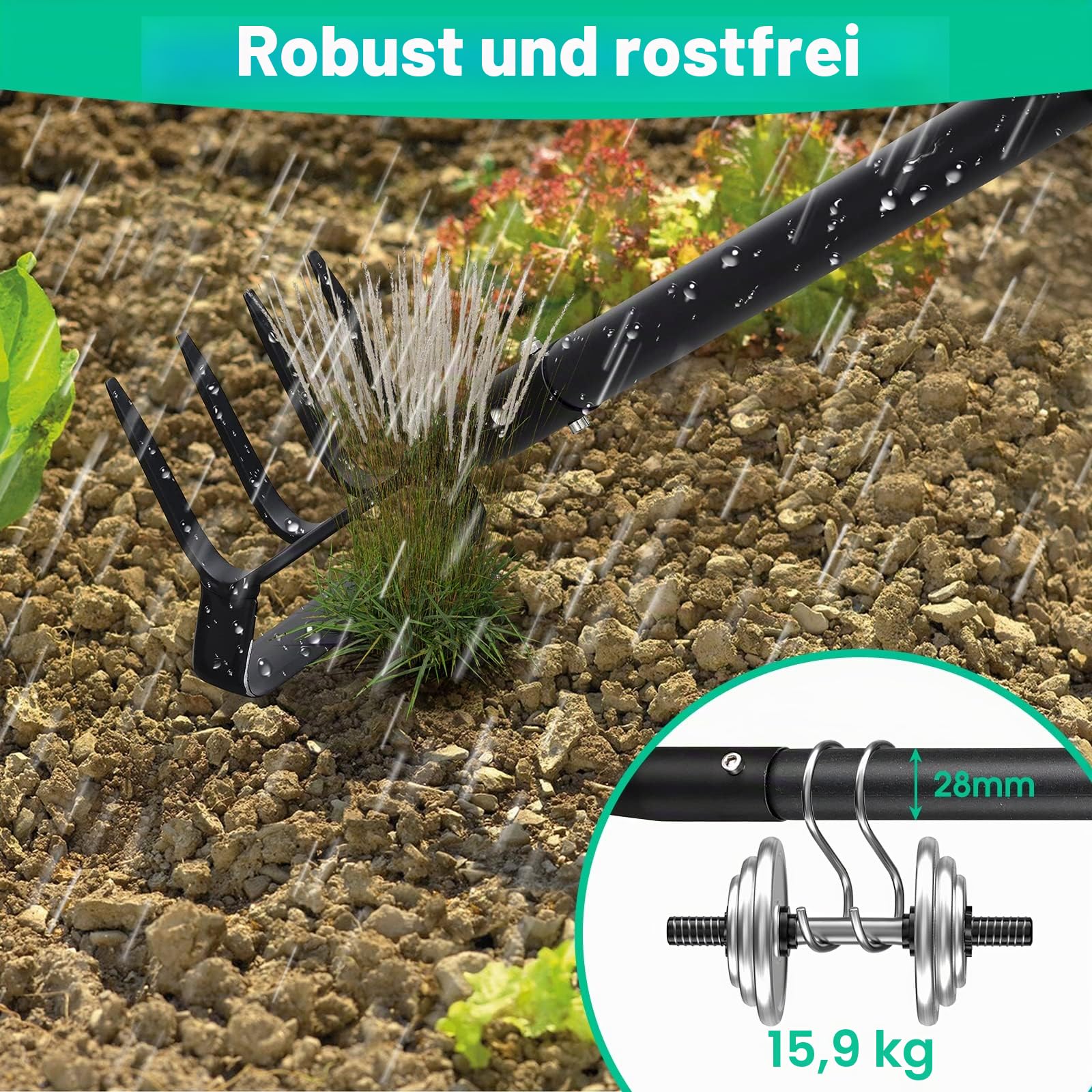 Gartenhacken zum Unkrautjäten, Werkzeug für Hacken mit Halterung für Garten mit verstellbarem Ring, Langer Griff-157cm, verstellbar, zum Jäten