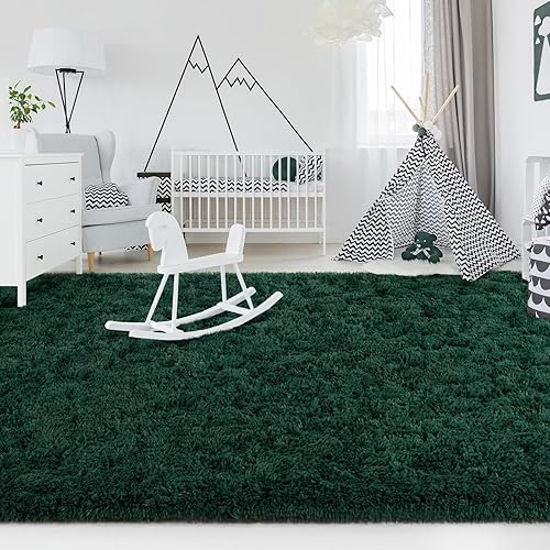 Miniatura 4 de FlyDOIT Alfombras de área grandes de 8 x 10 pies para sala de estar, alfombra lanuda verde oscuro, alfombras mullidas, ultra suaves, modernas