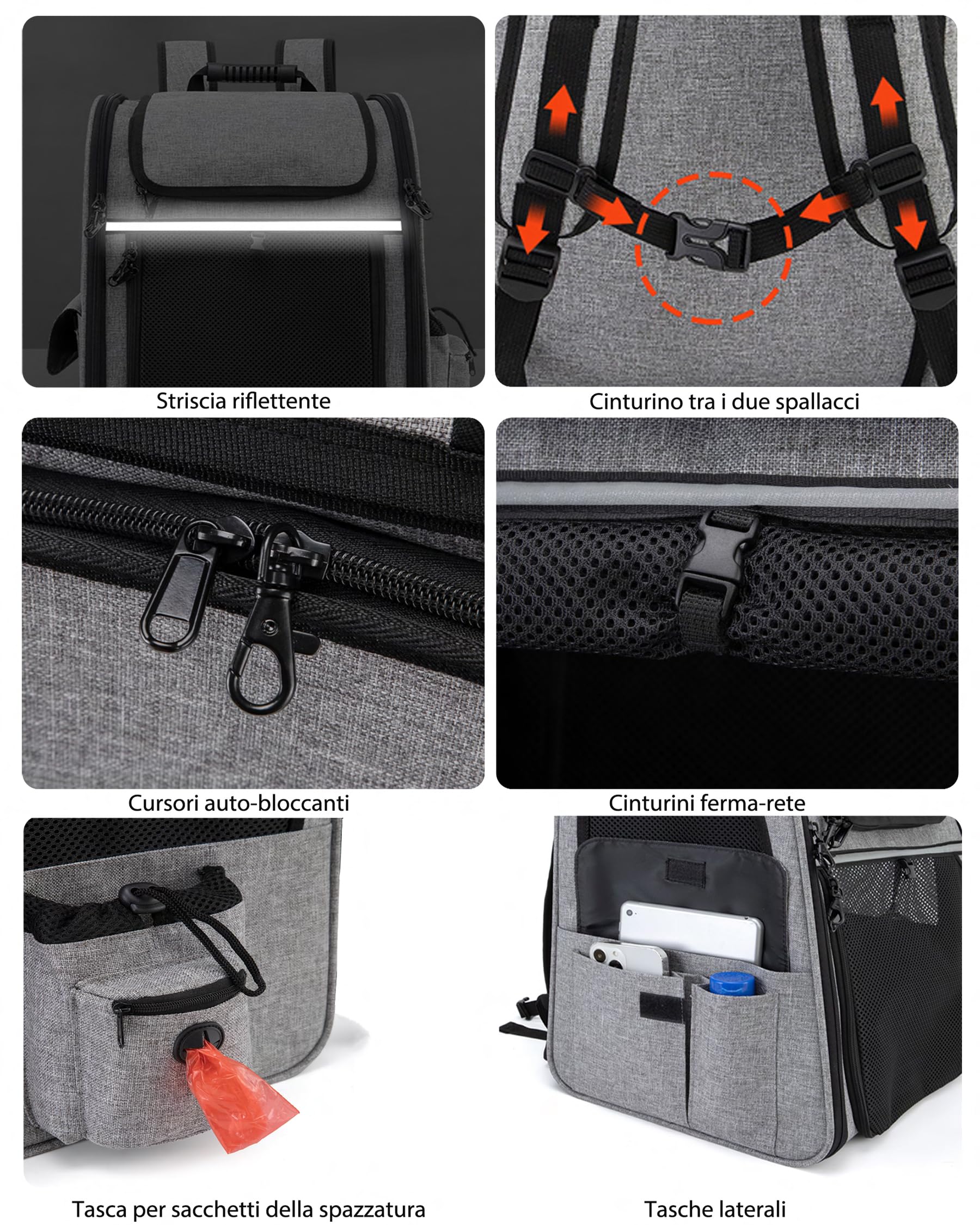 Zaino Trasportino Gatto Cane Estensibile Cuccia Portatile Grande Espandibile Borsa Porta Animali Pieghevole Traspirante per Cani Piccoli Cuccioli Gatti Medi Fino a 8kg Km15 (Grigio)