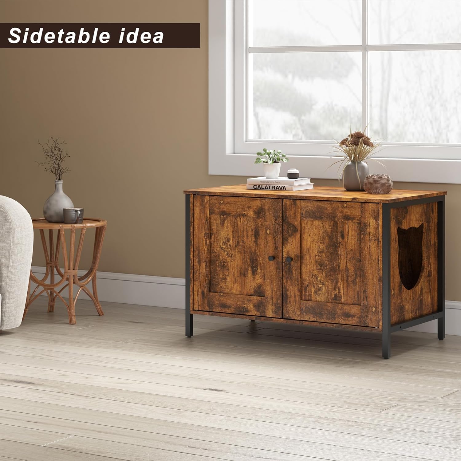 ZOPEND Cat Litter Box Enclosure, Retro Brown, Large, Fits Most Litter Boxes, Cat Owners