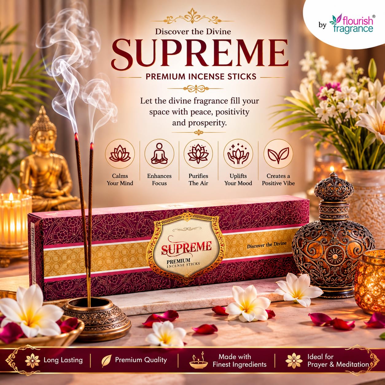 Supreme Incense Sticks, 9 Inch | Lasts Upto 30 Mins per Stick