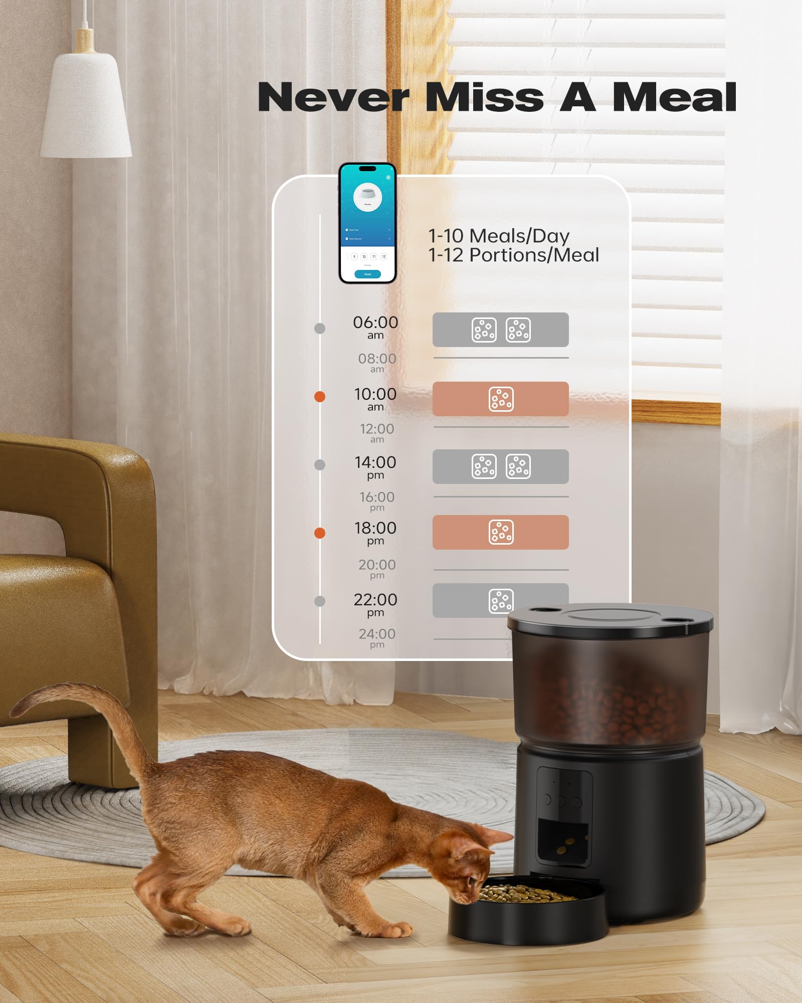 SOOFPET Distributore Automatico Cibo Gatti - 5G/2.4G WiFi Dispenser - Distributore Cibo Gatti Collegare APP - Alimentazione a Distanza - 10 Pasti al Giorno - Doppia Alimentazione - 3L Bianco