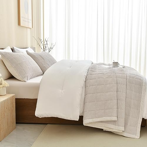 Miniatura 10 de CozyTide Juego de edredón tamaño King (110 x 98 pulgadas), 100% algodón orgánico con tejido de gofre, 3 piezas (1 edredón, 2 fundas de almohada),