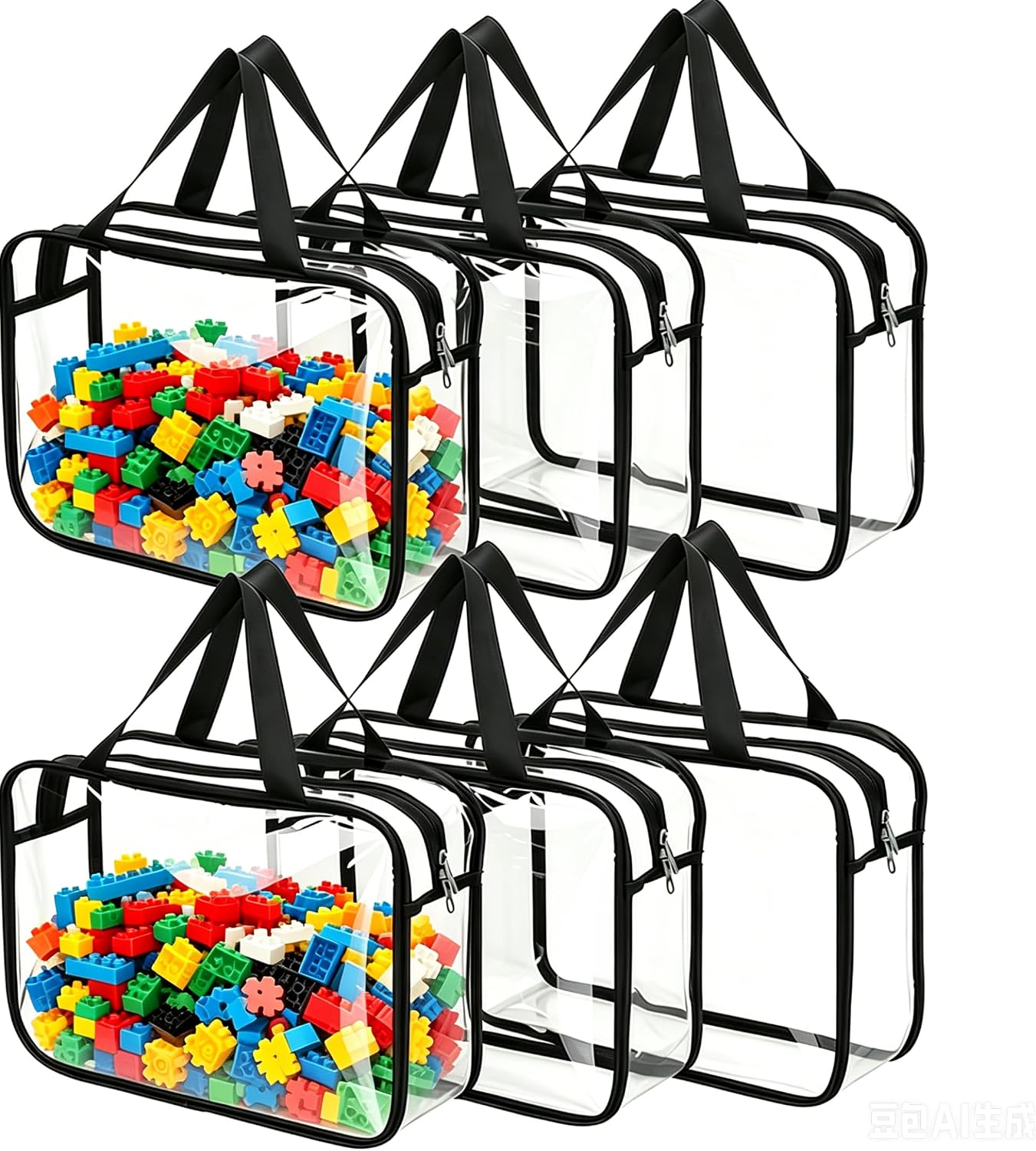 Kcysta 6-Pack Toy Storage Bags with Zipper - Clear PVC Waterproof Organizer with Black Frame, Multi-Purpose Storage Containers for Board Games, Puzzles, Books & Accessories