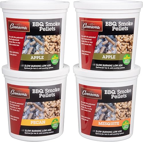 Camerons - Gránulos de madera para ahumar barbacoa manzana cereza nogal mezquite 4 unidades de pintas paquete de regalo de valor Combustible