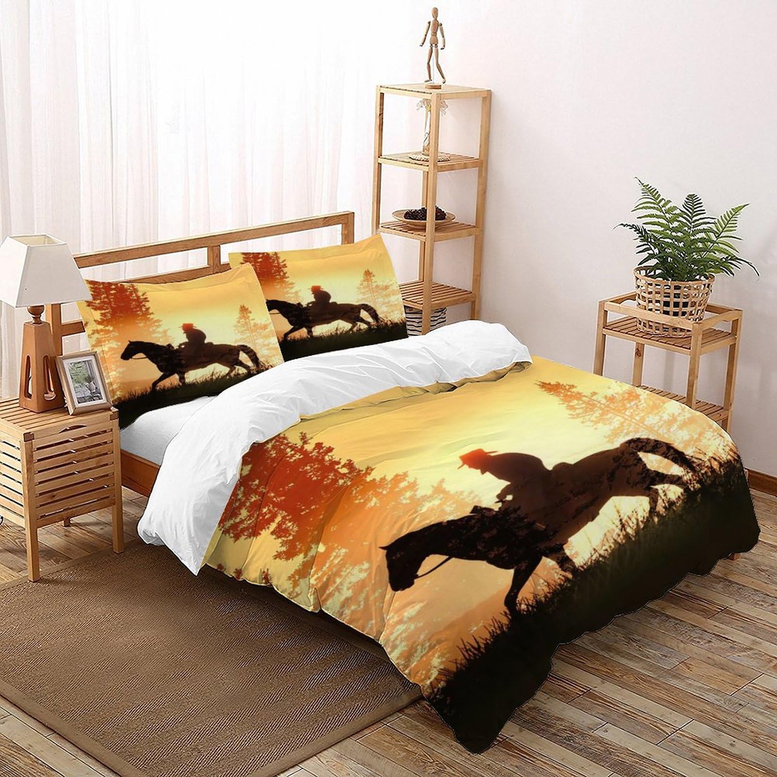 Housse de couette cheval zippée 200x200 pour un lit double sans drap qui glisse