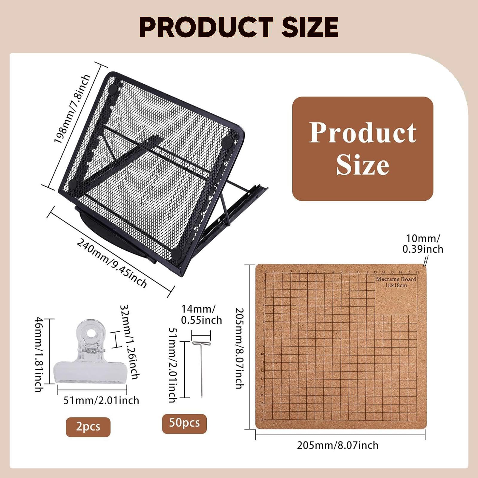 Ensemble de Planche à Macramé avec Support, Grilles Double Face, Accessoires Décoratifs et épingles en T Réutilisables, Support Noir