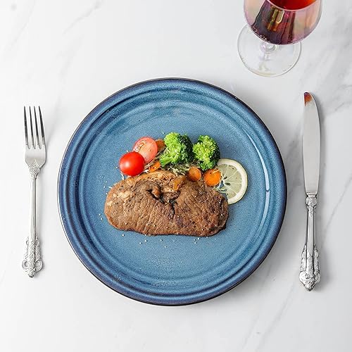 Miniatura 5 de Hasense Juego de 4 platos llanos de cerámica, aptos para microondas, color azul