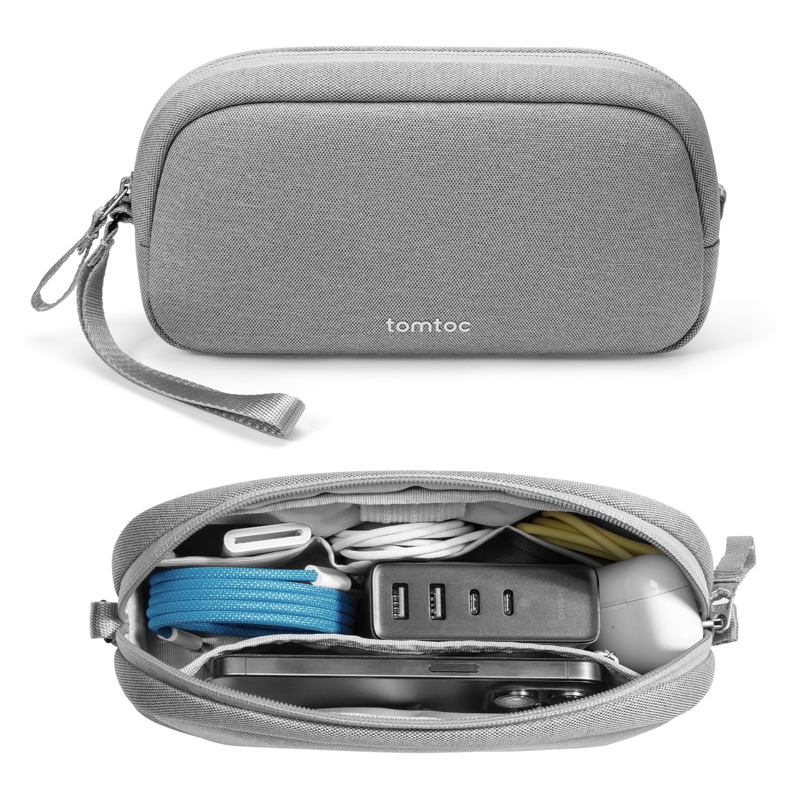 tomtoc Electronics Organizer Travel Case, Water Resistant Travel Bag Cable Organizer for Essentials, Tech Pouch Accessories Carry Storage for Cord, Phone, Cables, Airpods, USB Flash Drive, Daily Items