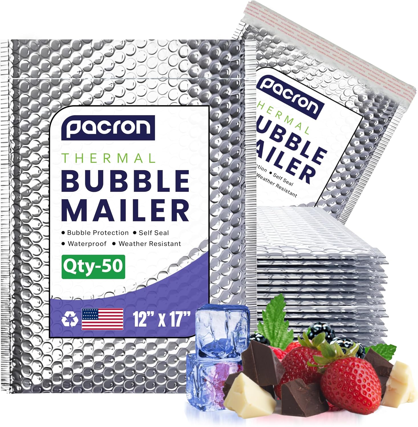 50-Pack Insulated Silver Thermal Bubble Mailers 12 x 17 - Waterproof Metallic Foil Self-Sealing Padded Envelopes for Cold Shipping, Perishables, Food, Cosmetics, Pharmaceuticals