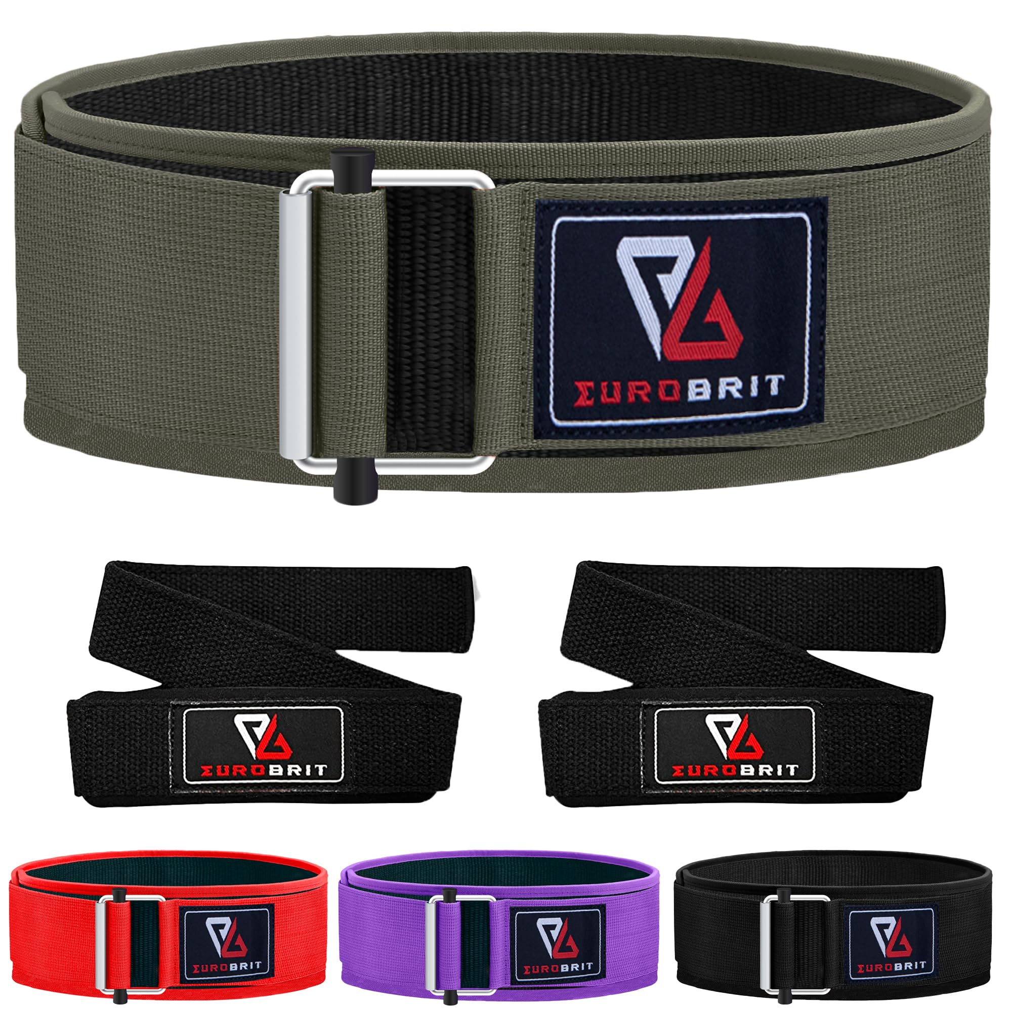 Eurobrit Weight Lifting Belt, Self-Locking Nylon Deadlift Belt for Men and Women with Free Lifting Straps, Olympic Athletes Lifting CrossFit Weight Belt