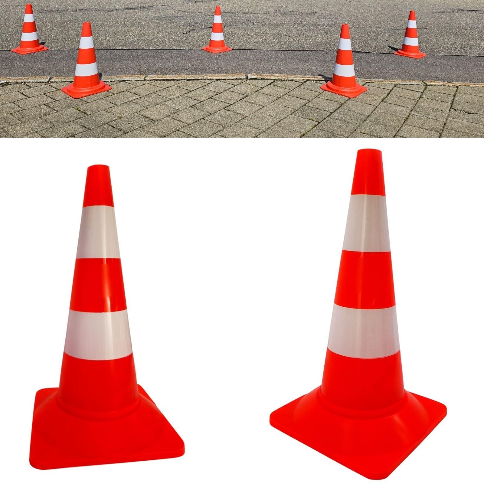 2 Stück Leitkegel 50 cm orange-weiß Warnhut Leitkegel Abperrhut Verkehrshut Pylon Absperrhüttchen Verkehrsleitkegel Kegel rot-weiss Warnkegel 500 mm Absperrpylon Verkehrshütchen