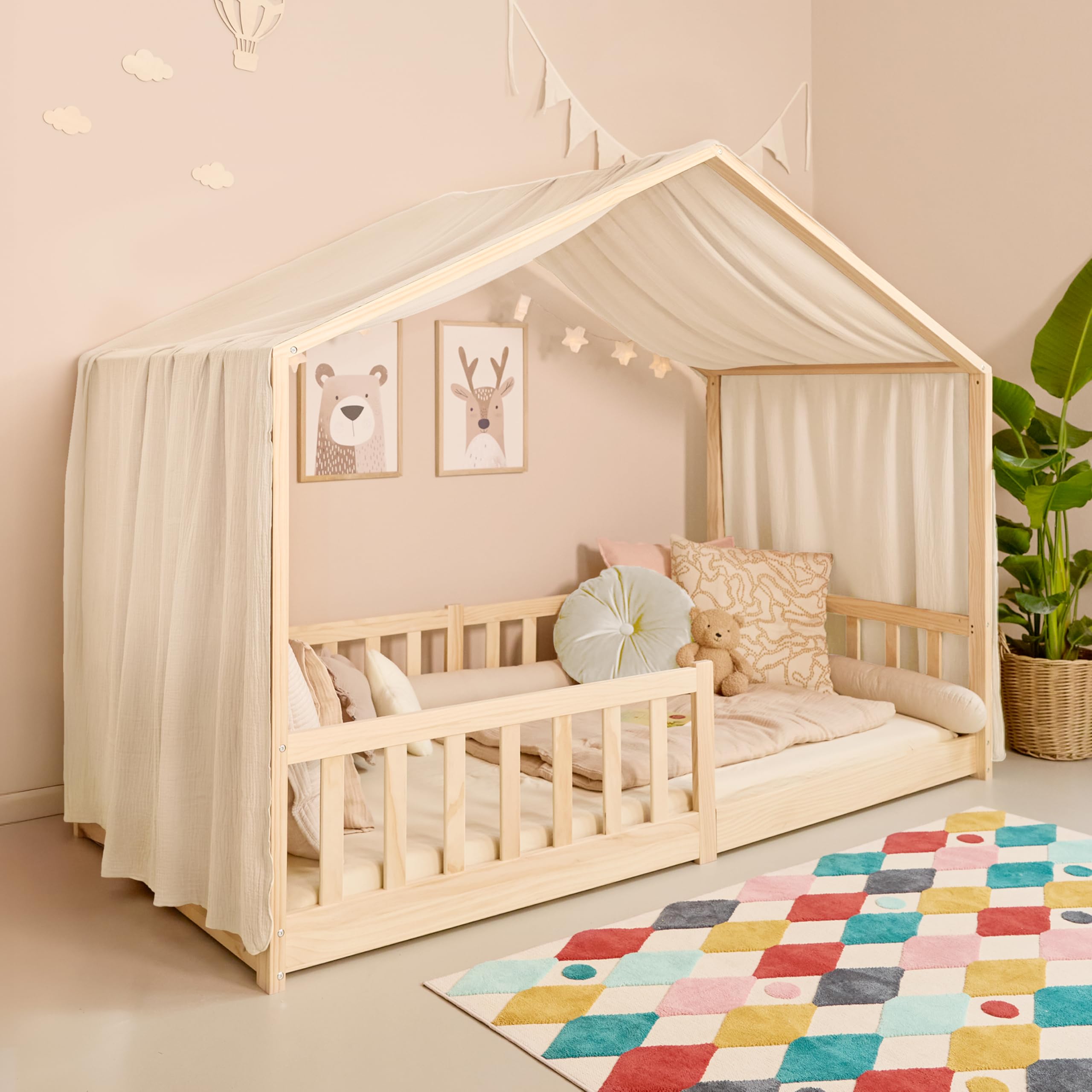 Hausbett Himmel – Aus weichem Musselin in 7 Farben – 100% Bio-Baumwolle – Traumhafte Hausbett Deko & Himmelbett Vorhänge – Made in Europe mit Liebe