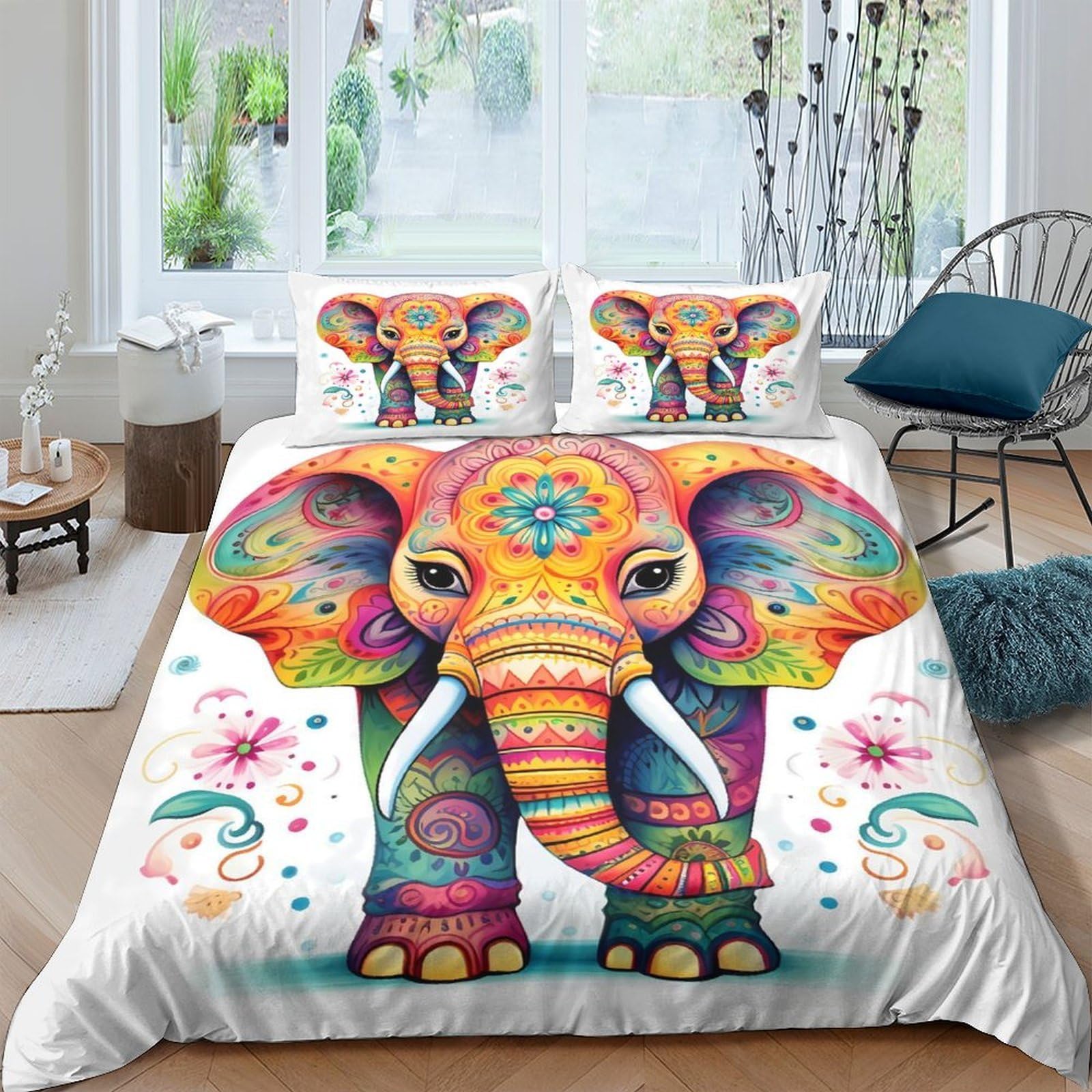 Ctjqhvkz Style-10 3D Printed Colorful Elephant Fitted Sheet Microfiber Soft Breathable Mandala Art Mattress Cover For Bedroom Dorm Decor Single（135X200cm）