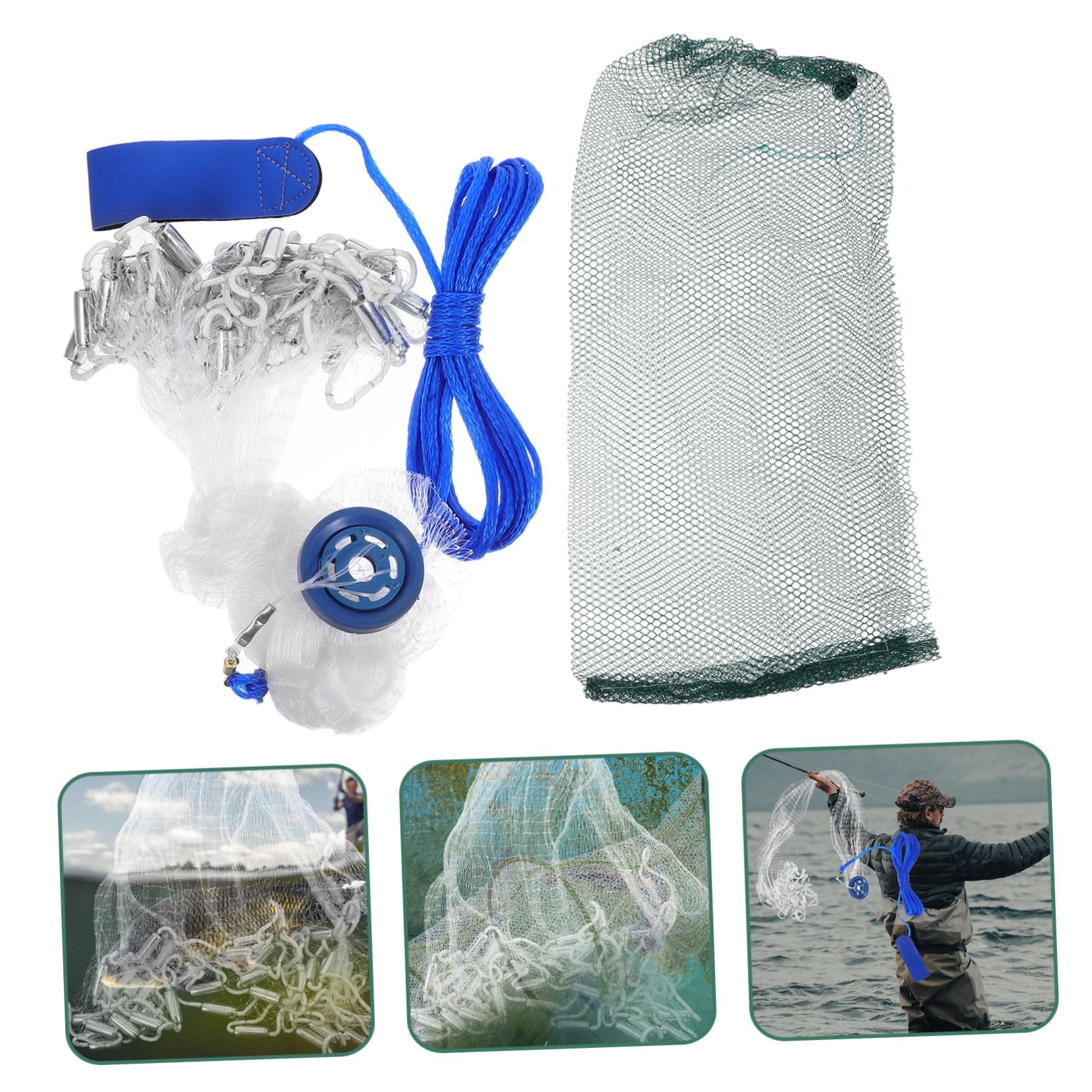 TOYANDONA 1.5m Rete Per Pesca Mano Con Pesi Monofilamento Leggero e Durevole Retino Da Lancio Per Acqua Dolci e Salate Per Pesci Gamberetti e Trappole