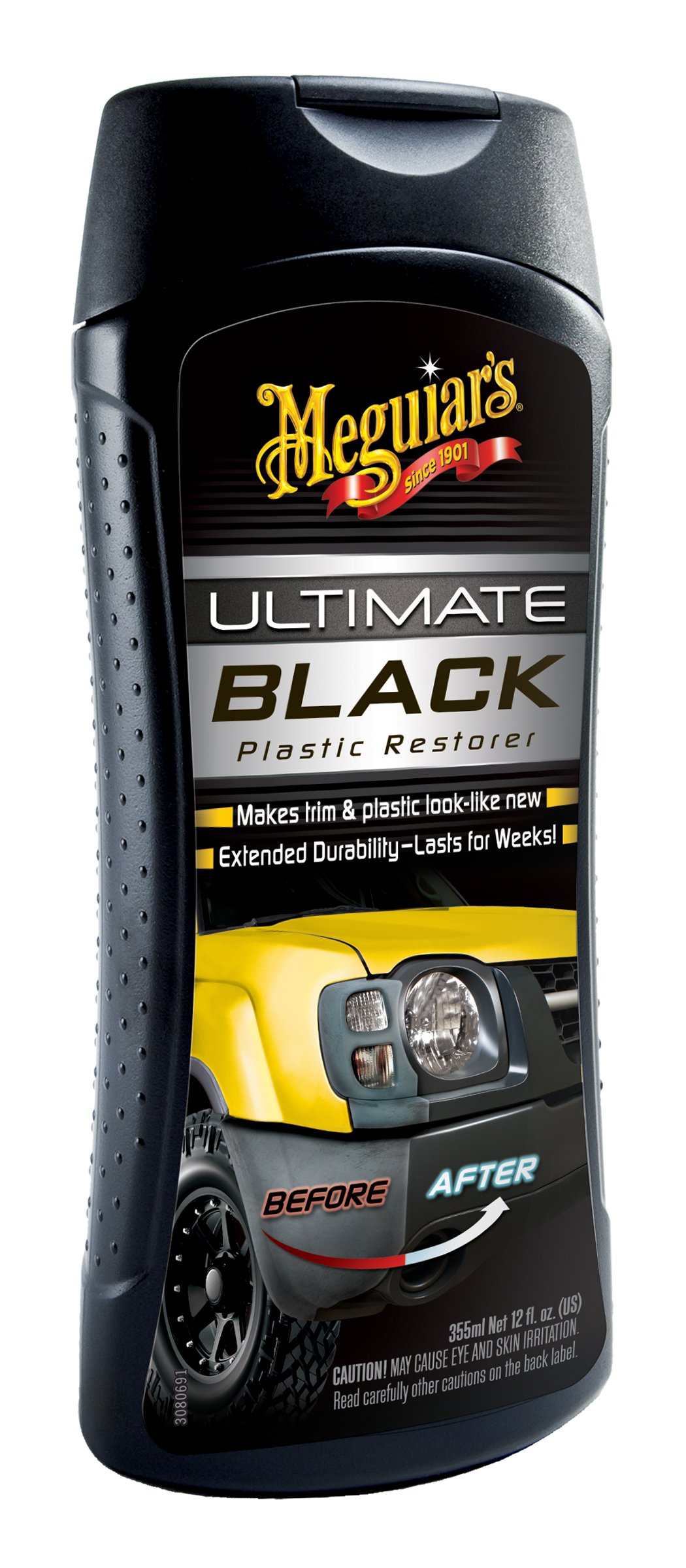 Meguiar's G15812EU Ultimate Black Rénovateur Plastiques Extérieurs - 355 ML & Amazon Basics Lot de 12 Chiffons Microfibre