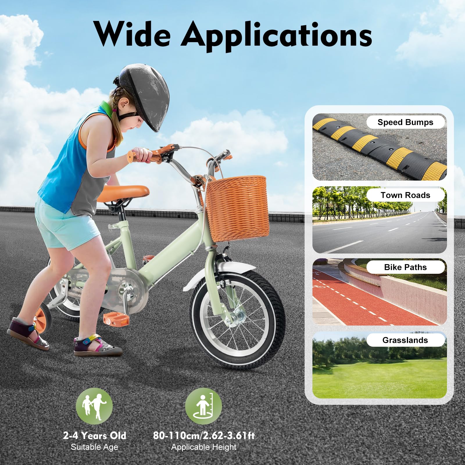 Vélo pour enfant de 30,5 cm - Pour garçons et filles de 2 à 5 ans - Siège réglable en hauteur - Guidon - Roues stabilisatrices - Panier d'entraînement sûr pour enfants