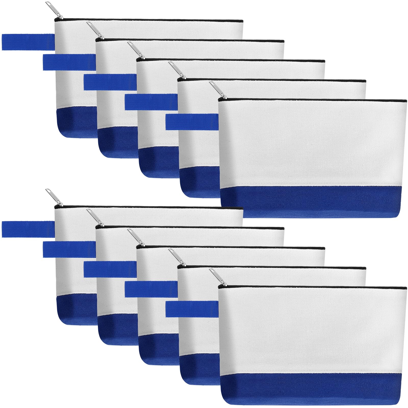 Sinzip 10 Pieces Cotton Canvas Makeup Bag with Bottom and Strap, Multi-Purpose Cosmetic Bag with Zipper Travel Toiletry Pouch, Blank DIY Craft Bag (