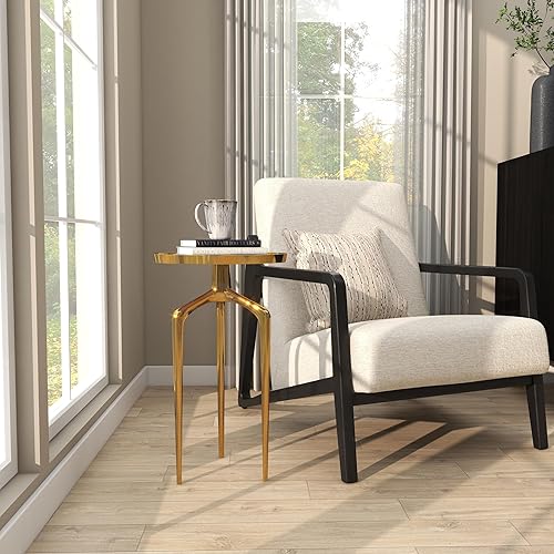 Miniatura 34 de Deco 79 Mesa auxiliar de metal de aluminio inspirada en la bandeja superior con 3 patas de trípode, mesa auxiliar de 16 x 16 x 25 pulgadas, color