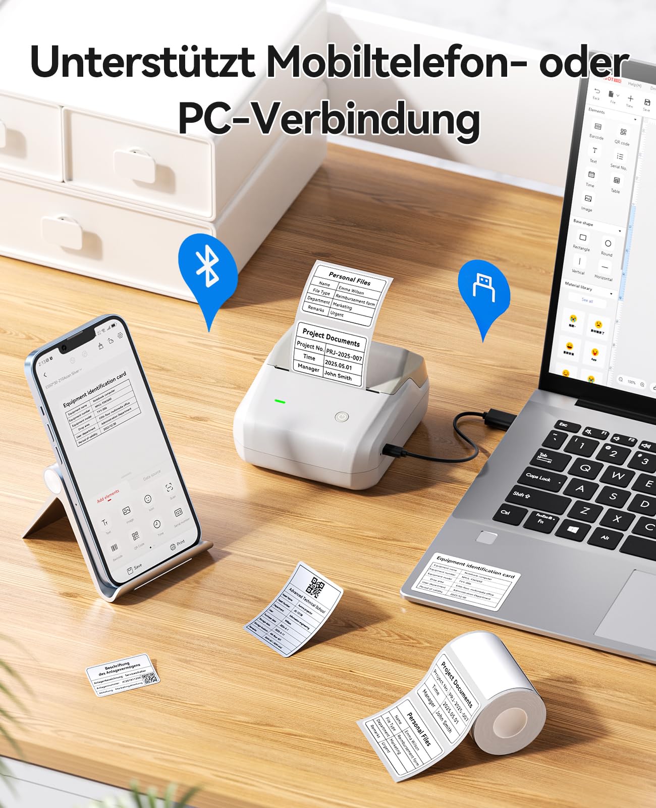 NIINBOT drukarka etykiet Bluetooth, do kodów kreskowych, biura, handlu detalicznego, małych firm, B31 przenośna drukarka etykiet z etykietami, samoprzylepna, 70 x 40 mm, ciemnoniebieska