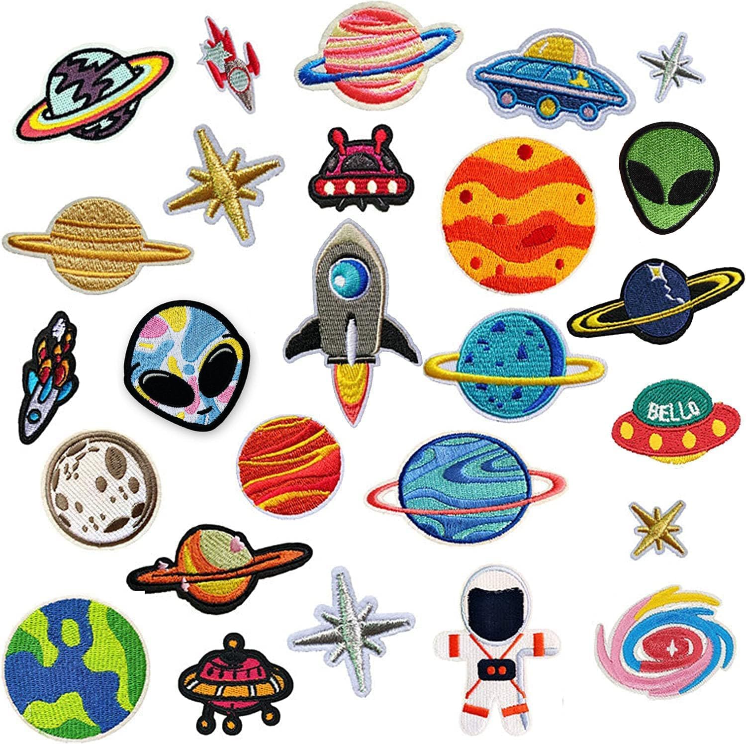 Daily Crafts| Embroidered Iron on Patches for Clothing: 5 Pcs Space Applique Sew on Embroidery Badge Punk Cool Rock Patch Set for Jackets Backpacks Jeans (Space B)