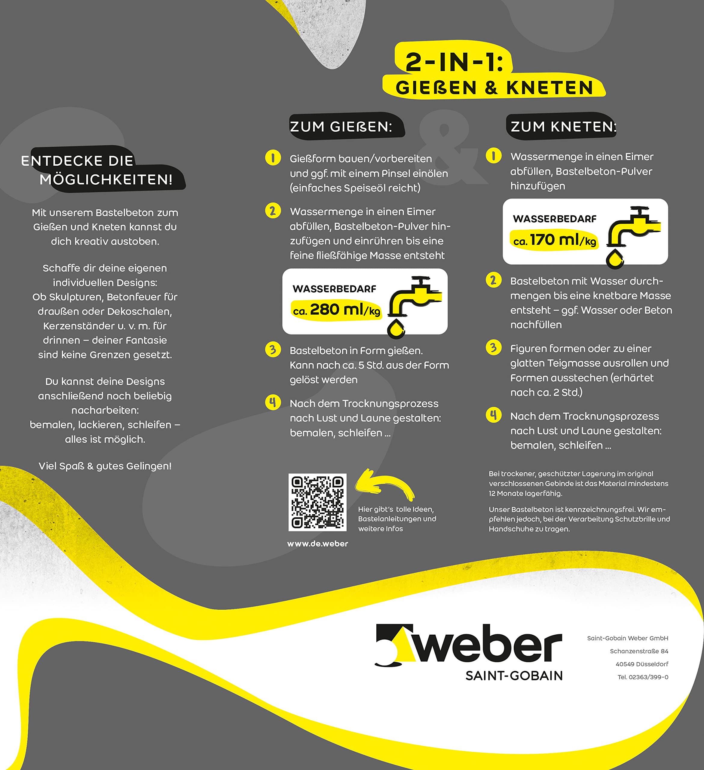 WEBER Hormigón para manualidades de 5 kg, versátil para verter y amasar, pintable y barnizable, lijable, ideal para trabajos creativos, interior y exterior
