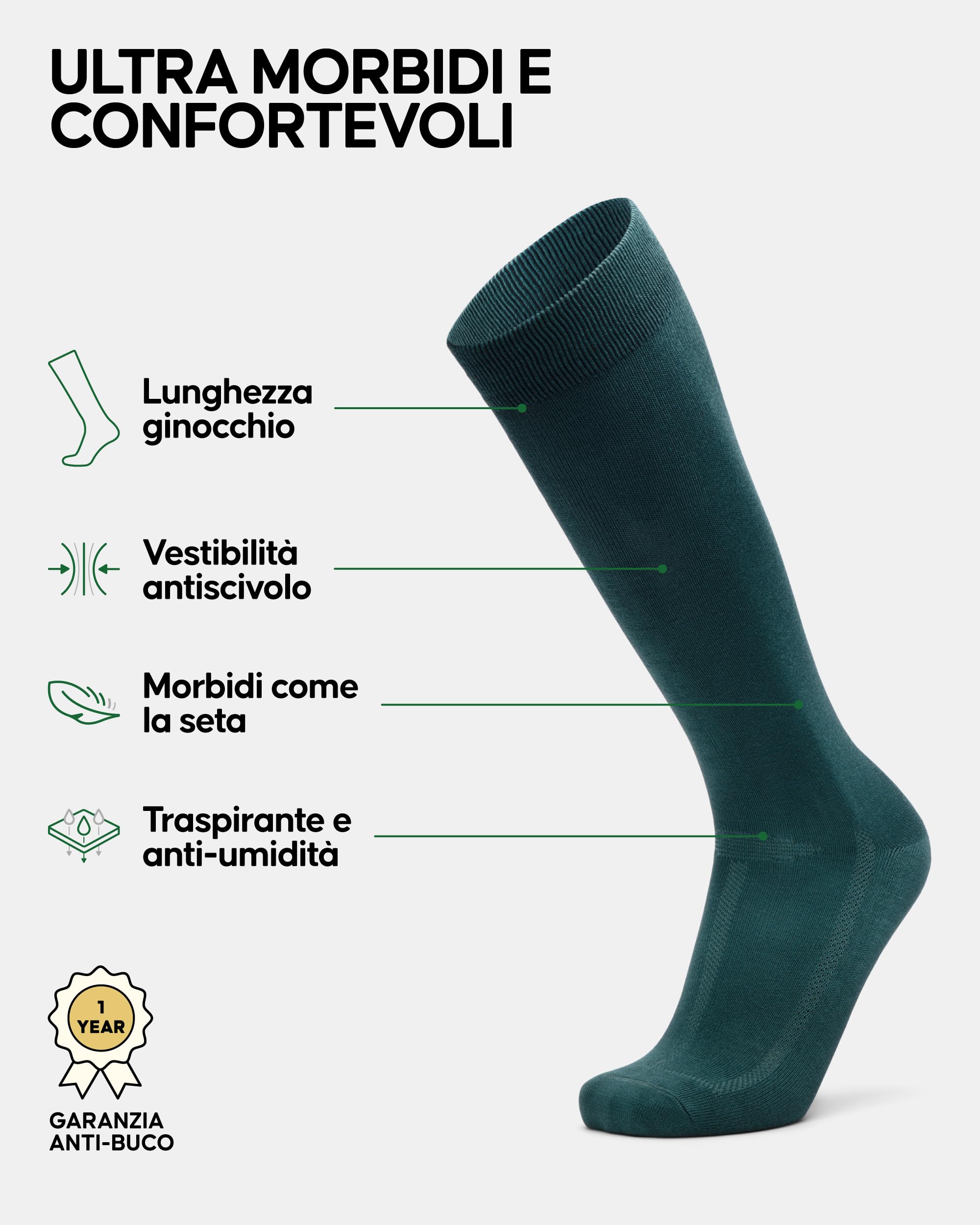 DANISH ENDURANCE Calze Uomo Lunghe in Bambù, Classiche, Calzettoni Uomo Traspiranti e Morbidi, Fibra di Bamboo, 3 o 6 Paia