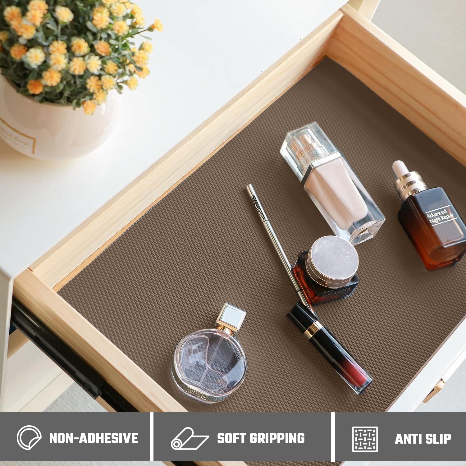 Viva Diamond Texture PVC Shelf Liner Anti-Slip Table Mat β Brown, 5m x 45cm
