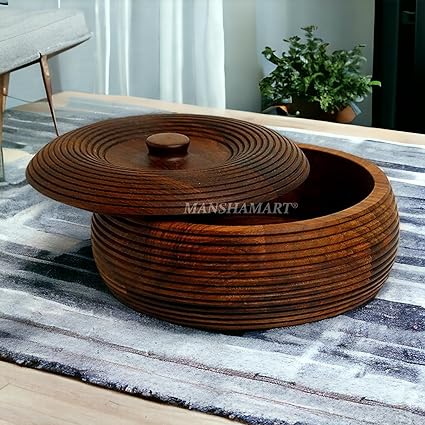 MANSHAMART FULL SIZE Wooden Chapati Box/Casserole/wooden hotpot roti box/chapati holder/Natural Finish Wooden Chapati Box for Kitchen Roti Server Tableware