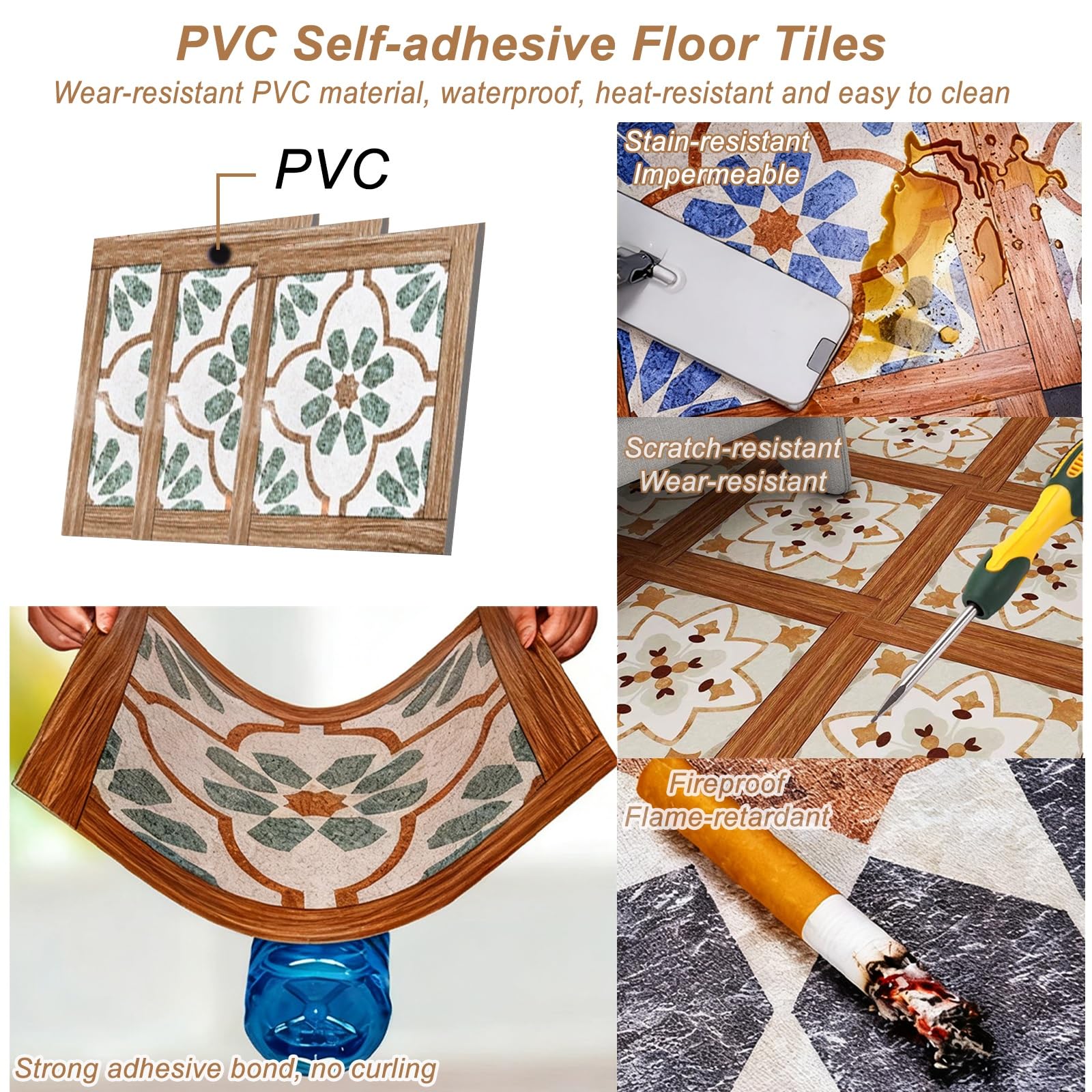 Azulejos impermeables para despegar y pegar, tablones de PVC antideslizantes, 18 x 18 pulgadas, paquete de 44