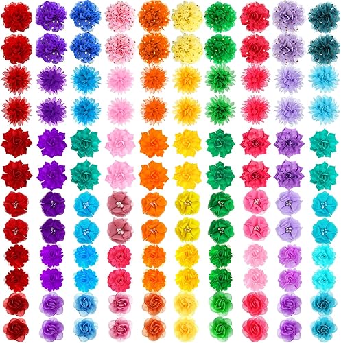 Sadnyy 120 piezas de collar de perro, accesorios de lazo de flores a granel multicolor para perros, corbatín de gasa suave para mascotas, lazos de