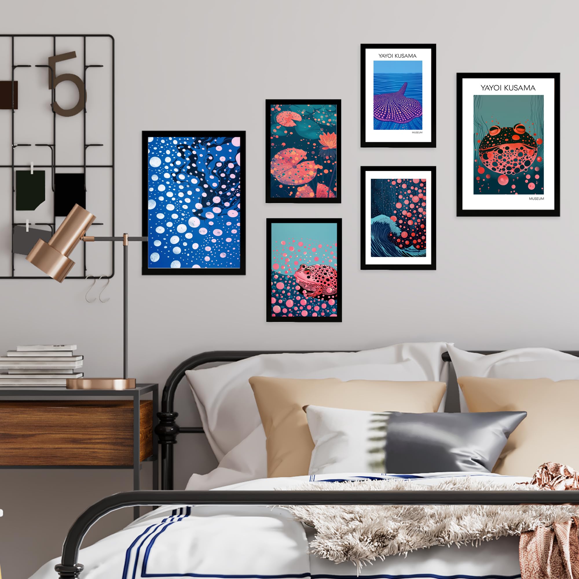 Nacnic Set of 6 Yayoi Kusama Fish Water Nature Blue Japanise Posters with design illustration to decorate the walls of home. Rooms - Image 4
