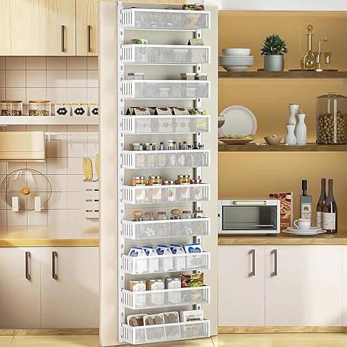 Miniatura 8 de Organizador de despensa de 8 niveles sobre la puerta con cestas de malla, ajustable y estable para colgar especias para cocina, baño, dormitorio y