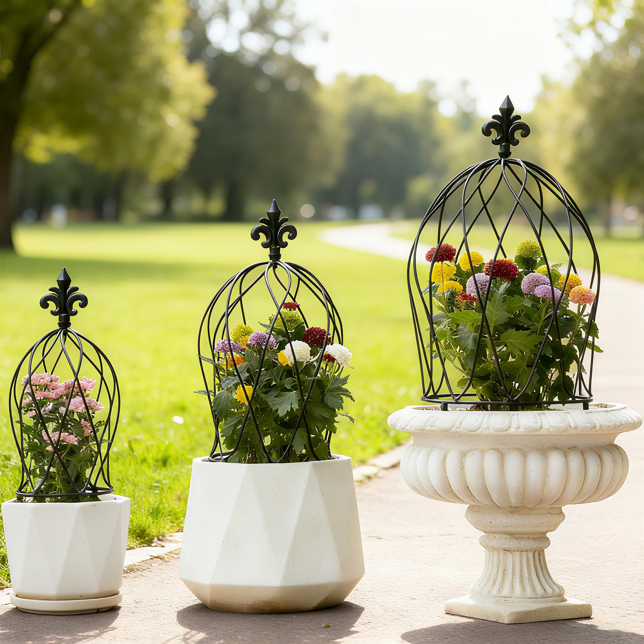 GOOOXIM 3PCS Metal Obelisk Trellis Set for Climbing Plants - Decorative Garden Stake for Roses, Bougainvillea, Vines & Potted Plants - Large, Medium &