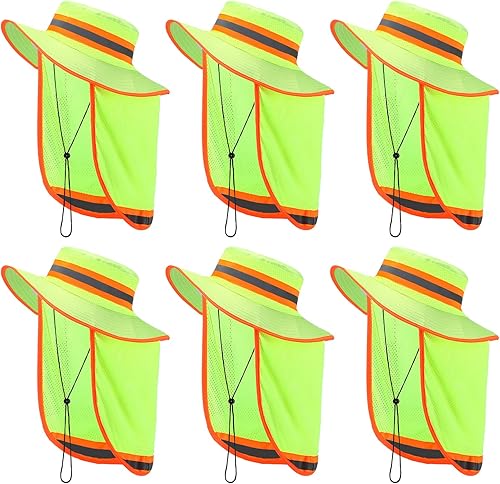 6 piezas de sombrero de seguridad reflectante de alta visibilidad con solapa para el cuello Boonie sombrero de ala ancha sombreros de trabajo gorra