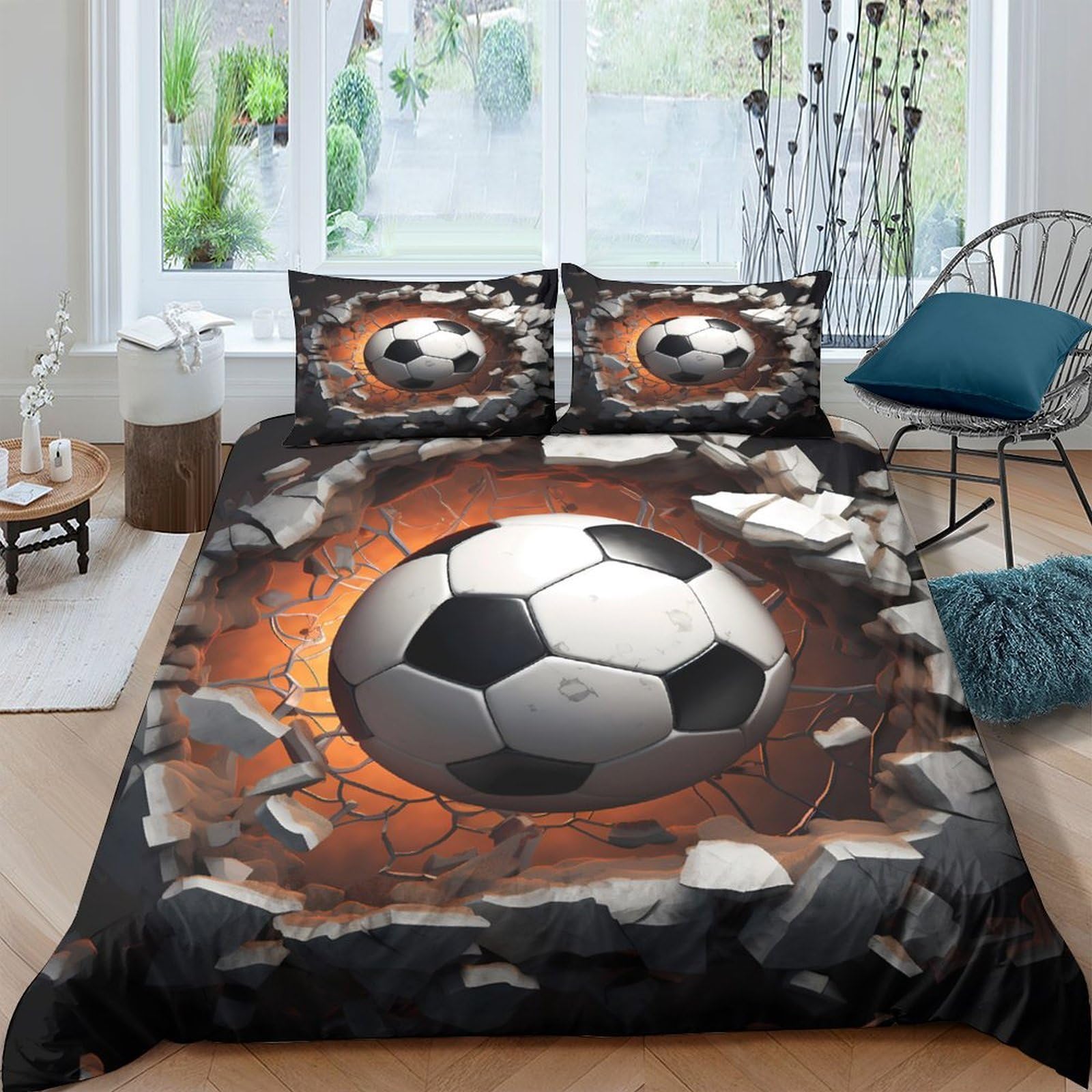 Ctjqhvkz Style-3 3D Printed Soccer Wall Fitted Sheet Microfiber Soft Breathable Football Smash Bed Cover Bedroom Dorm Mattress Protection Decor Single（135X200cm）