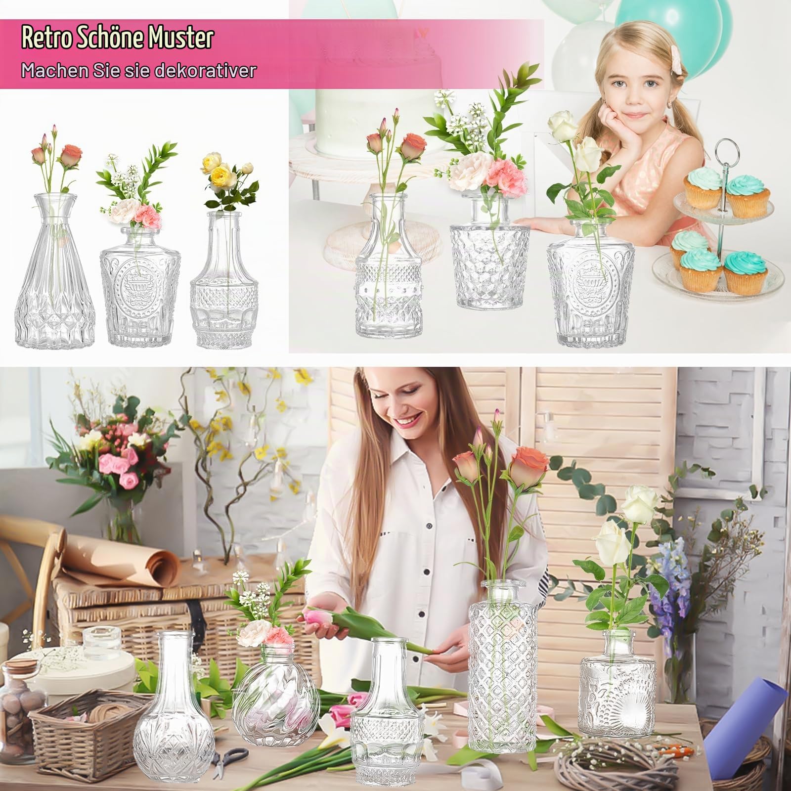 Glas Knospe Vase Satz von 33 Stück, Kleine Vasen für Rustikale Hochzeit Mittelstücke, Mini-Vasen Home Table Flower Decor, Klare Vasen