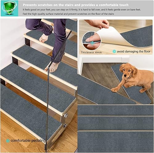 Miniatura 3 de Alfombra antideslizante para escalones de madera, para interiores, alfombra antideslizante para caminos de escaleras, kit de alfombras para ancianos