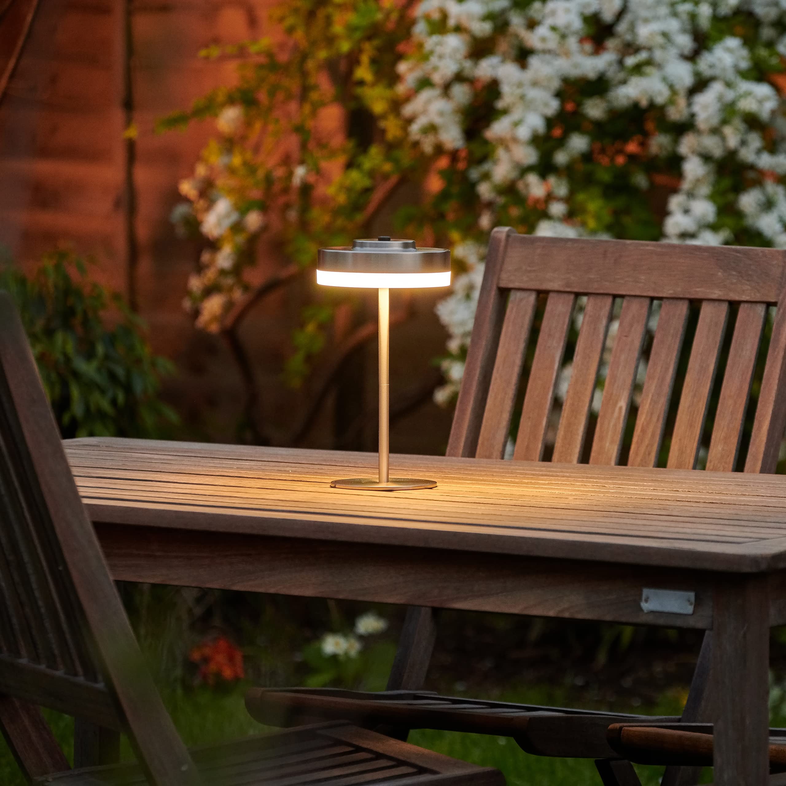 Lámpara de mesa para exteriores, recargable, inalámbrica, LED, 4000 K, blanco cálido, 3 ajustes de brillo, IP44 resistente a la intemperie Auraglow