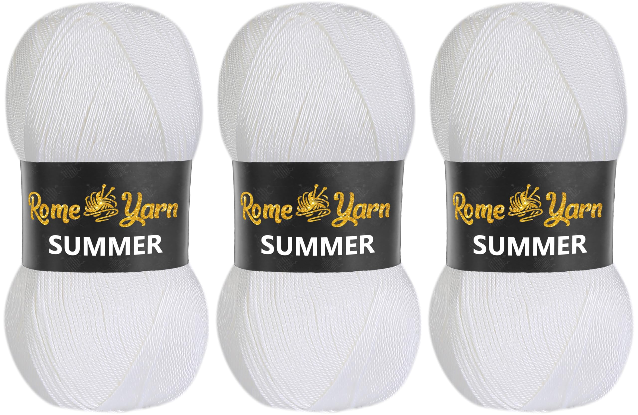 Rome Yarn Summer Yarn - 3 x 100 g (350 m) with Silk Effect | Satin Texture Anti-Pilling Microfiber Acrylic | #2 Fine Lightweight Yarn for Knitting & Crochet (10 White) — image 1