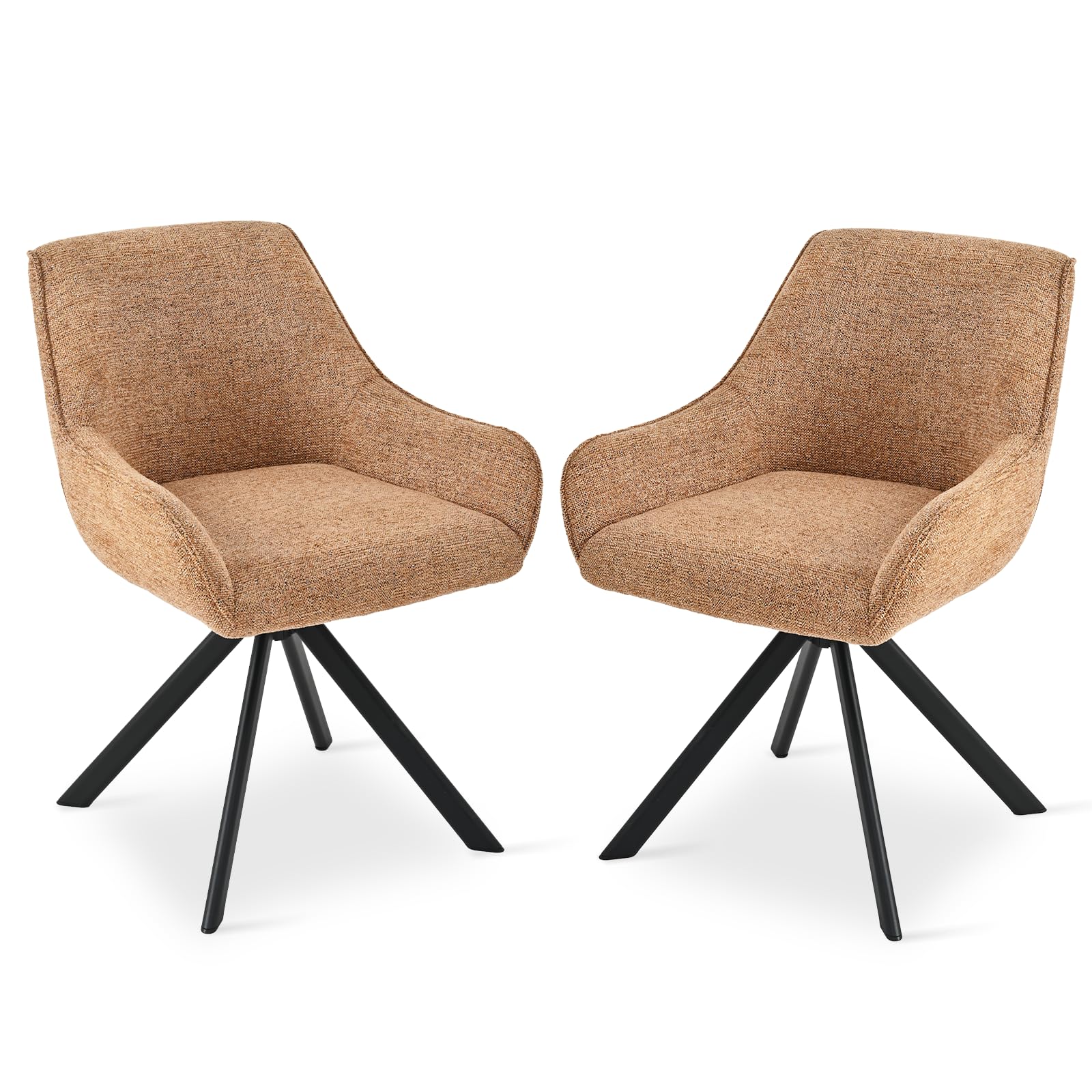 Goeurvant Dining Chairs Set of 2 with Armrests, 360° Swivel Chairs, Kitchen Chair with Metal Frame and Backrest for Dining Room, Living Room, Office, Orange-Chenille