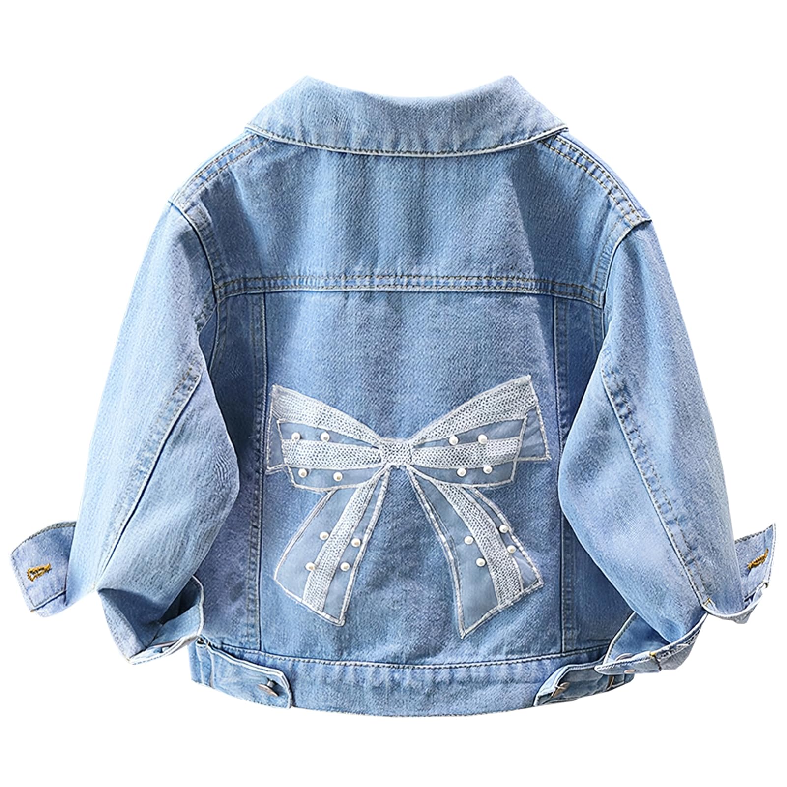 Veste en Jean pour Enfants avec Fleurs Brodées Fille Manteau en Denim avec Bow Outdoor Jacket