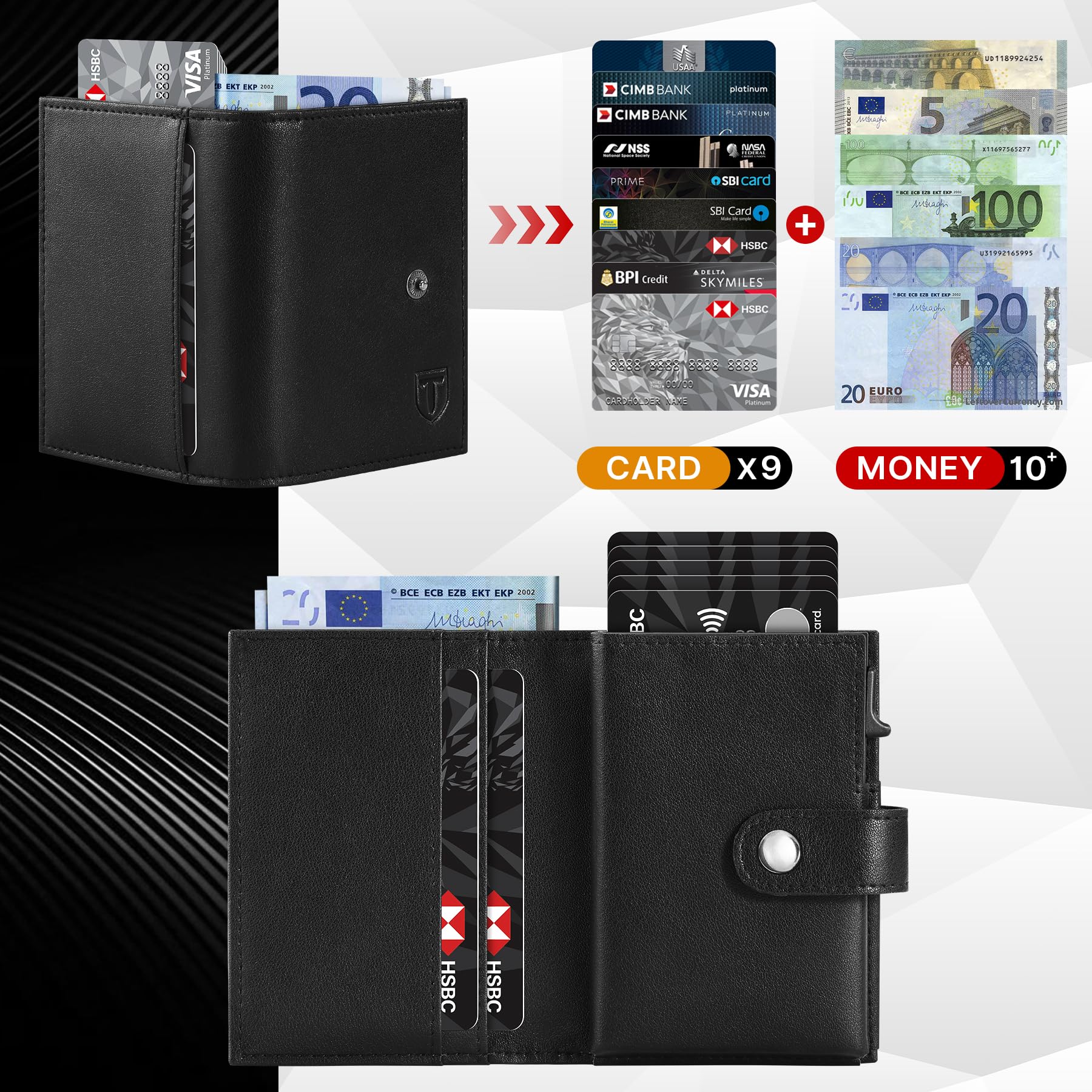 TENBST Portafoglio Uomo Slim | Porta Carte di Credito con Protezione RFID | Portamonete Compatto con Scomparto per Banconote | Portafoglio Uomo Piccolo con Scatola Regalo Elegante | Nero