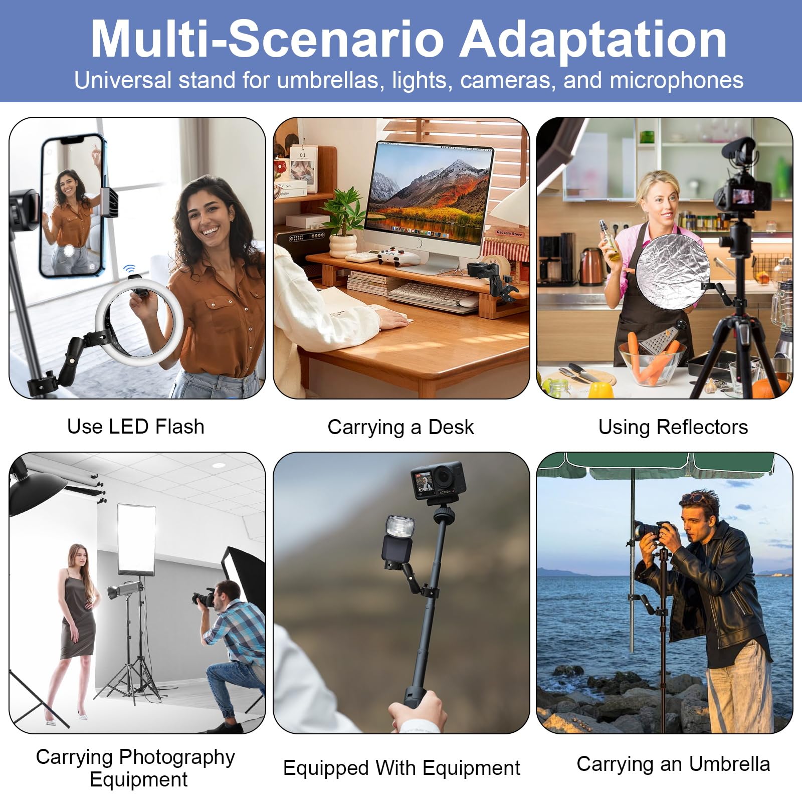 Supporto Action Camera Supporto Morsetto per Fotocamera con Filo da 1/4"-20 Morsetto a Doppia Testa Rotante a 360° Super Clamp per GoPro Treppiedi Leggeri Riflettori Biciclette Moto Manubri