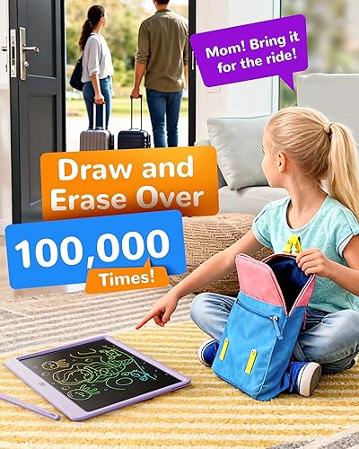 Vista 53 de KOKODI Tableta de escritura LCD, regalos para niños y niñas de 3 años, tableta de dibujo colorida de 10 pulgadas, almohadillas de dibujo Azul