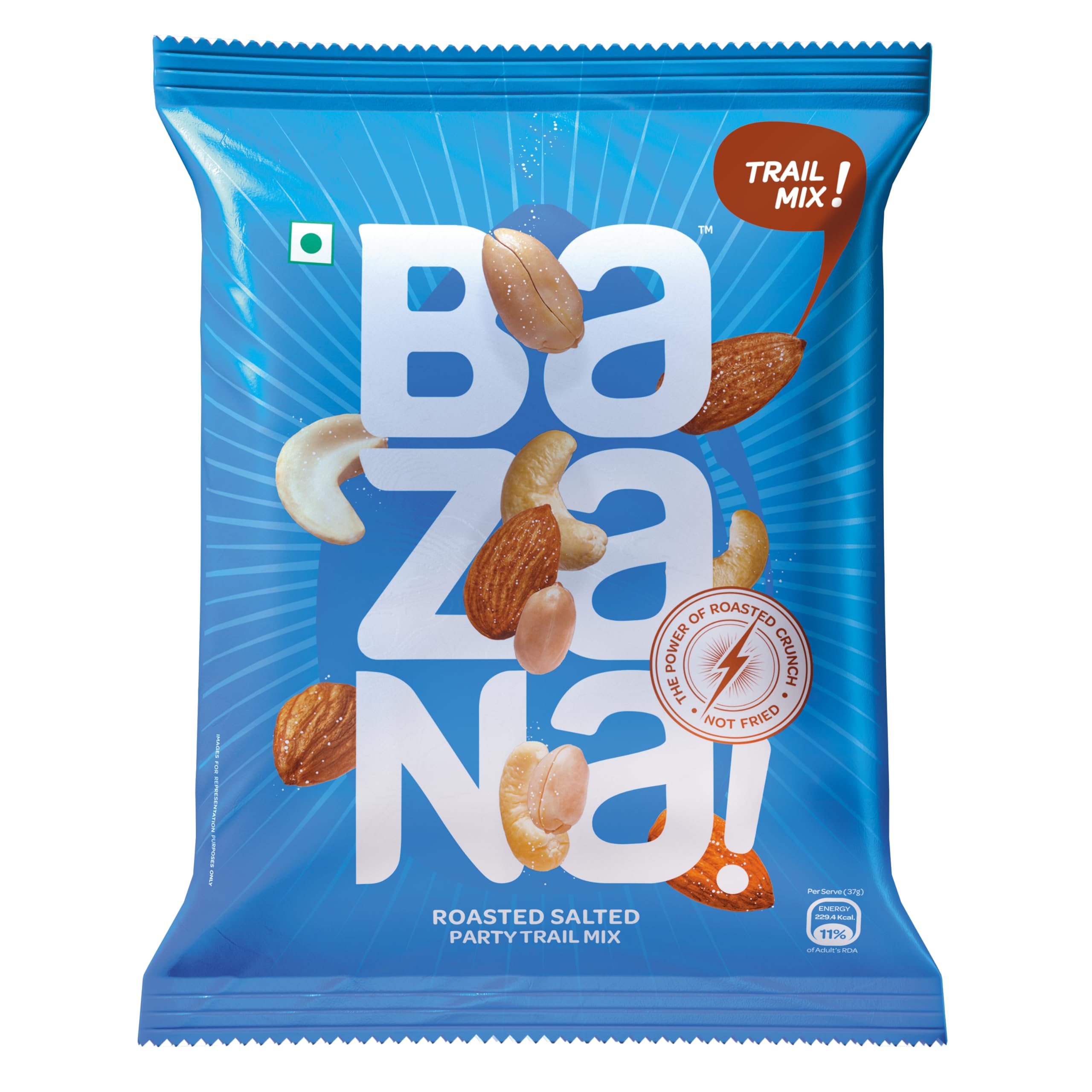 BAZANA Party Trail Mix | Healthy Roasted Salted Nuts Mix – Pack of 6 | 52g Each | Almonds, Cashews, Peanuts | 312g Total |